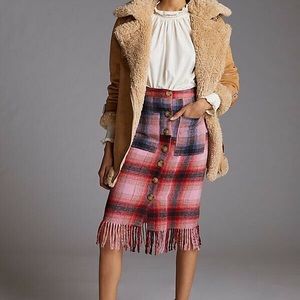Anthropologie Mauve Plaid Fringe Skirt